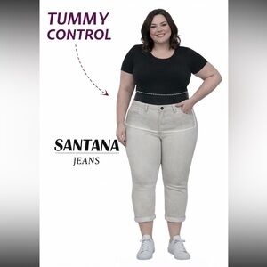 NWT Santana Jeans Tummy Control Capris Off White Size 18